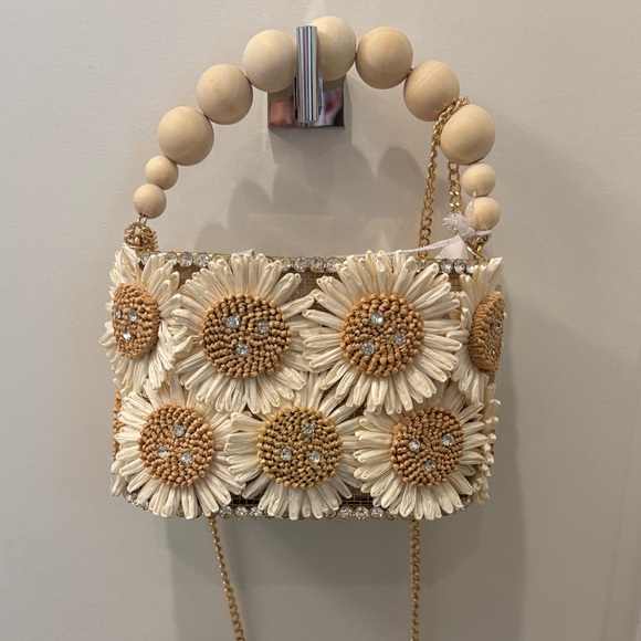 Haute Hippie Handbags - NWT Haute Hippie Floral and wood beaded handle Handbag